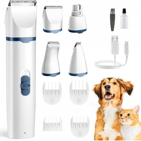 Kit de toilettage et d'hygiène pour chien 4 en 1 sans fil, silencieux et bleu, pour l'entretien du pelage et des griffes à domicile.-AquaForge (1/5)