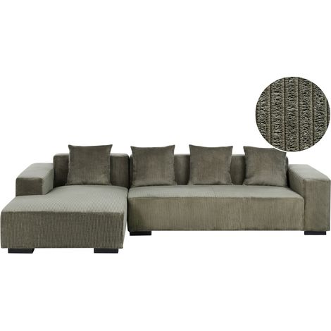Corner Sofa 4 Seater LUNGO Corduroy Green Right Hand (1/5)