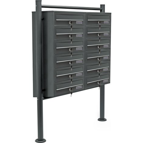Wiltec Cassetta postale condominiale autoportante, 12 posti, antracite, 945 x 270 x 1500 mm, 2 moduli