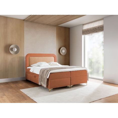 Boxspringbett Schlafzimmerbett WILLOW 160x200cm Stoff Puente Rostbraun