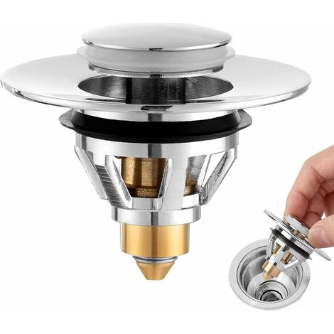Bouchon de lavabo de salle de bain, bouchon de lavabo escamotable en acier inoxydable, crépine universelle pour cuisine et salle de bain, 34-39 mm (1/5)