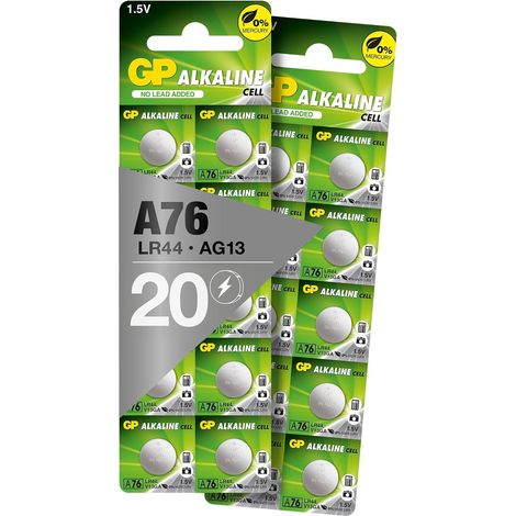 Lot de 20 Piles Bouton alcalines LR44 L1154f / AG13 / V13GA - 1,5 V (Tension 1,5 V) (1/5)