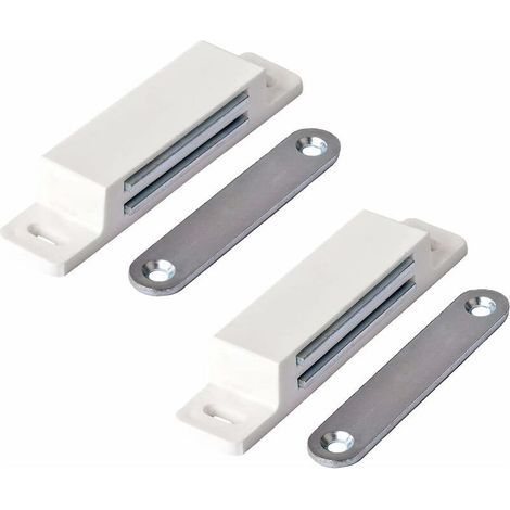 Aimant Porte Placard, Ferme Porte Magnétique Extra Forte - Force de maintien 13kg - Lot de 2 en blanc – Porte de Placard - pour portes, meubles, tiroirs. (1/4)