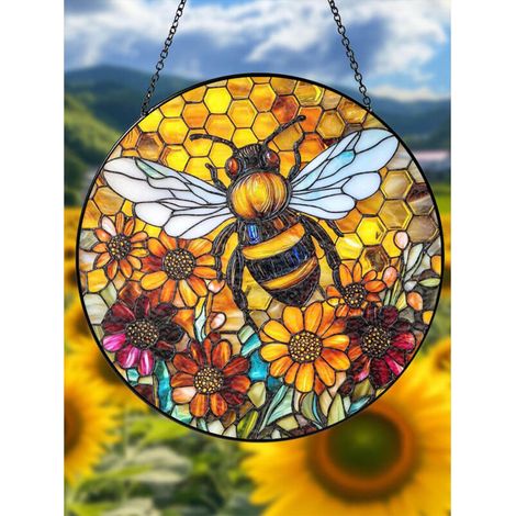Attrape-soleil abeille en vitrail, décoration de fenêtre fantaisiste faite main, cadeau pour amoureux des abeilles - 9cm (1/5)