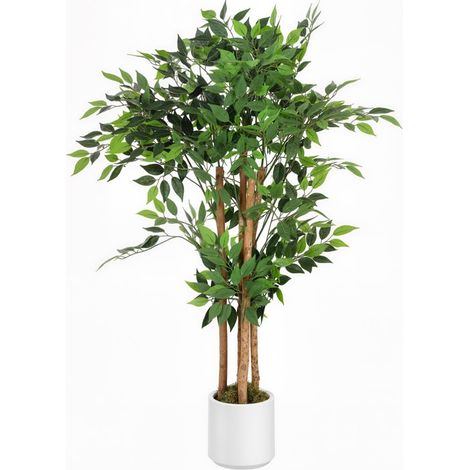 Arbre banyan artificiel 120 cm tronc bois massif avec pot vert 55×55 cm décoration intérieure (1/5)