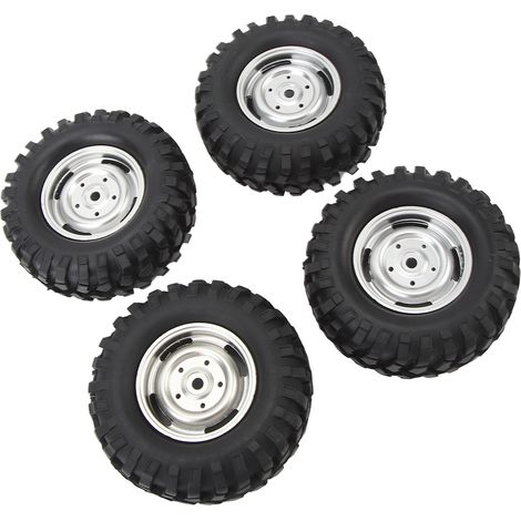 Lot de 4 pneus universels en caoutchouc de 1,9 pouce pour voitures télécommandées Axial 1/10, avec jantes en plastique argentées. (1/5)