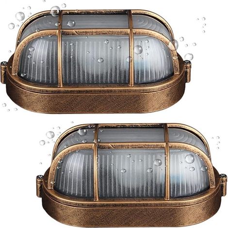 Ensemble de 2 appliques murales ovales d'extérieur, style rétro, en aluminium avec verre dépoli, culot E27 60 W max, éclairage intérieur/extérieur pour terrasse, jardin et balcon. (1/5)