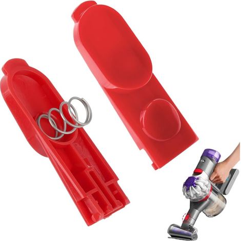 Lot de 2 Boutons de Verrouillage à Clip avec Ressort, Aspirateur Pièces de Rechange à Entraînement électrique pour Dyson V7, V8, V10, V11, V15, Accessoires Installation Facile, Durable, Rouge (1/4)