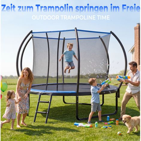 Trampolino rotondo 305 cm con rete di sicurezza e scala, EN 71-14, CE, nero e blu DESVIAE (1/5)