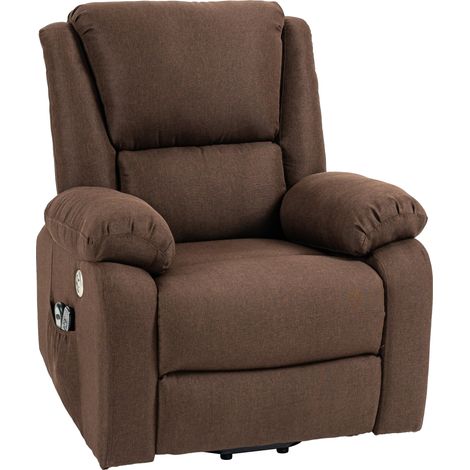 Poltrona Alzapersona Elettrica Reclinabile con Poggiapiedi 1 Motore 87x92x105 cm in Tessuto Effetto Lino Caffè (1/5)