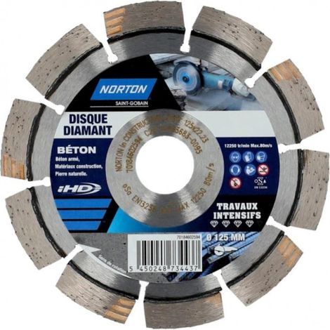 NORTON Segmentierte Intensiv-Diamantscheibe für Baumaterialien, Durchmesser 125 mm NORTON