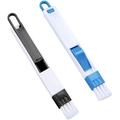 2pcs Brosse de nettoyage pour fentes de fenêtre, 2 en 1 petit espace de nettoyage du clavier de ventilation avec mini-pelle à poussière et brosses (noir + bleu) (1/5)