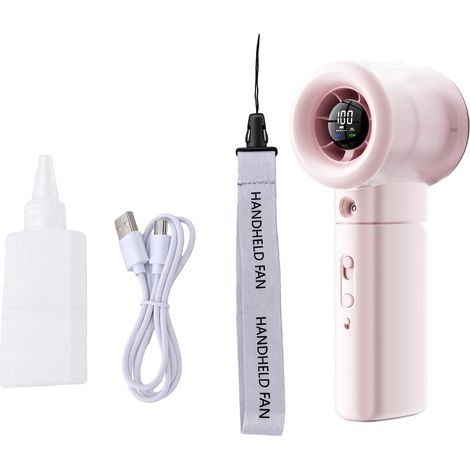 Portable Mist Fan with Variable Speed Control, 16,000 RPM, 5-Blade Design, Rechargeable 3,000 mAh Battery with LCD Screen (1/5)