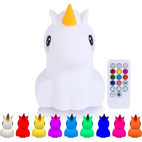Veilleuse Licorne (Grande) - avec Fonction de Tapotement et Télécommande - Lampe LED de Nuit Rechargeable - Cadeau de Naissance - Jouet - Chambre de Bébé - Lampe Enfant Premium