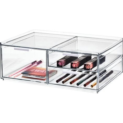 rangement maquillage, boîte de rangement avec 3 tiroirs, petit makeup organizer en plastique pour maquillage et accessoires, transparent (1/5)