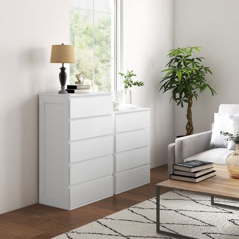 Commode 5 tiroirs meuble de rangement sans poignées design minimaliste 60 x 39 x 100 cm blanc