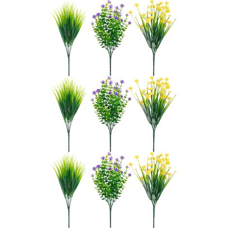 Künstliche Blumen, 9 Sträuße, natürliche, leuchtende Farben, geruchlos, vielseitig einsetzbar, aus Kunststoff, für Fenster, Gärten und Büros (1/5)
