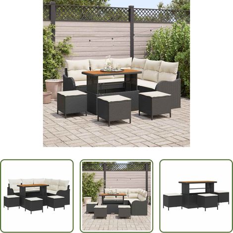 Canapé balcon -  Ensemble de canapé de jardin avec coussin 9 pcs Noir et Crème (1/5)