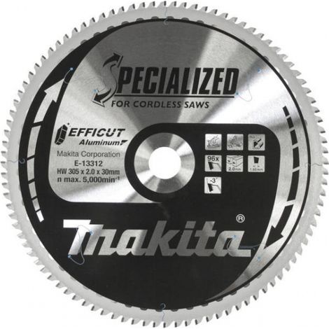 Makita – Lame de scie circulaire 305 mm – Alésage 30 mm – 96 dents Efficut pour aluminium – Coupe rapide et précise – Technologie anti-vibration - E-13312 (1/3)