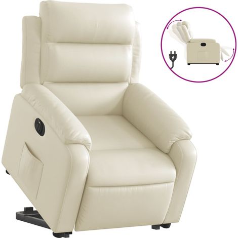 Maison Exclusive - Sillón reclinable elevable eléctrico de cuero sintético crema (1/5)