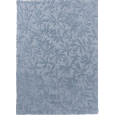 Tapis salon et chambre en laine 140x200 bleu rectangle fait main motif floral CLEAVERS
