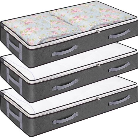 Sac de Rangement Sous Lit Pliable 3 Pièces, Boîte de Rangement Grande Capacité pour Couvertures et Vêtements