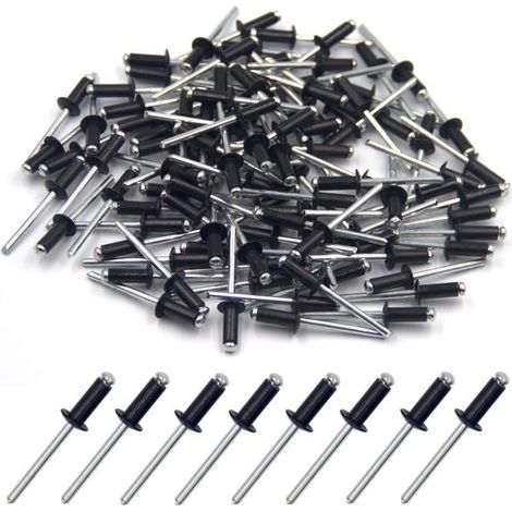 100 rivets pop aveugles 4,8 x 12 mm – corps en aluminium / tige en acier, noirs (paquet de 100) (1/5)