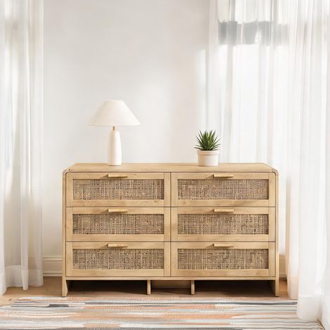Meuble de rangement à poser au sol avec 6 tiroirs en rotin (1/5)