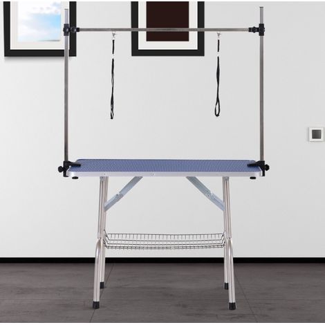 Mesa de peluquería para perros y gatos regulable con cesta, 107 x 60 x 170 cm, azul DESVIAE (1/5)