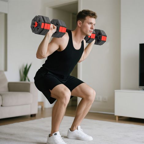 Ensemble d'haltères 6 en 1, réglables jusqu'à 25 kg, pour l'entraînement musculaire à domicile (1/5)