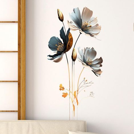 Stickers Muraux Fleurs Bleues Grand Autocollant Mural Fleurs Décoration Murale Chambre Enfants Salon TV Mu (1/5)