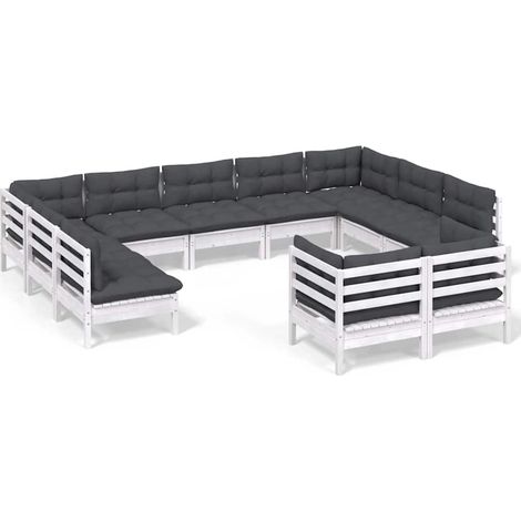 Maison Exclusive - Muebles de jardín 11 pzas y cojines blanco mad (1/5)
