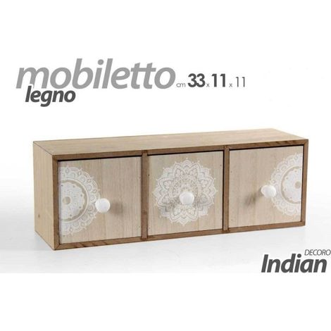 Trade Shop - Gabinete Puerta De Pecho Joyería Objetos Trucos De Madera Indian 33x11x11cm 748356 - (1/2)
