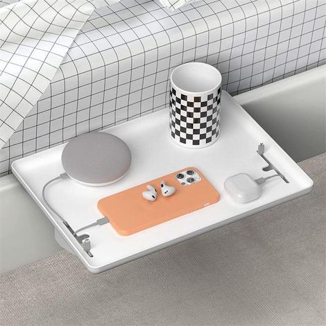 Étagère de chevet, plateau de rangement pour téléphone, support de rangement de tête de lit - 32×23,3×5,3 cm - Blanc (1/5)