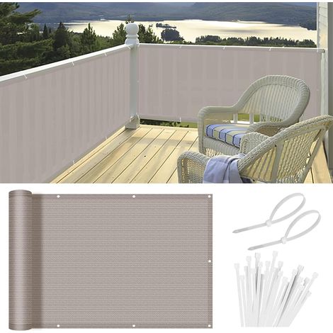 Brise Vue Balcon 1x4m - HDPE Taupe - Protection UV 95% - Résistant Vent (1/5)