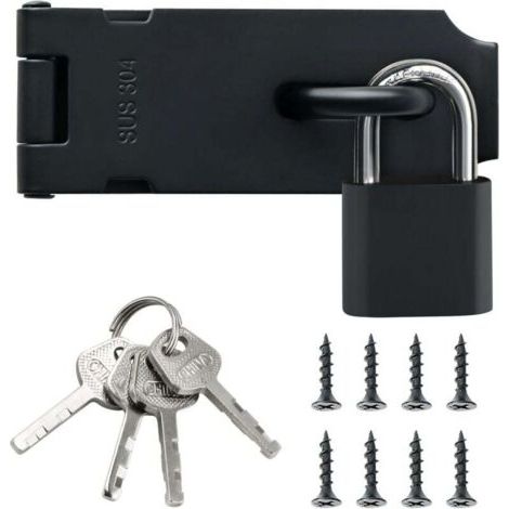 Außentürriegel-Torschloss mit Vorhängeschloss, SUS304 Edelstahl-Innentürschloss für Schrank, Garten, Mattschwarz, EMST009-B