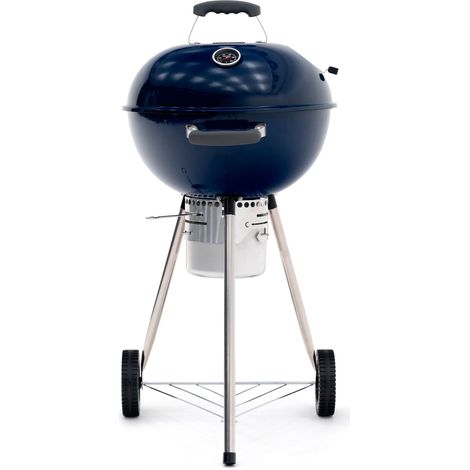 Holzkohlegrill Tragbarer mit Rädern Kekai Yellowstone 58x47x100 cm Rund mit Deckel und Leichter Blaue Emaille