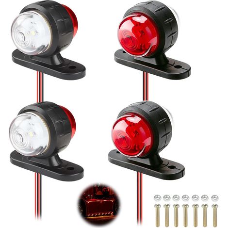4 Feux latéraux de camion, Éclairage Latéral Étanche 12V 24V pour Remorque Feux de Gabarit LED Rouge Blanc de Nuit, pour Remorque, Camionnette, Bus, SUV, Caravane (1/5)