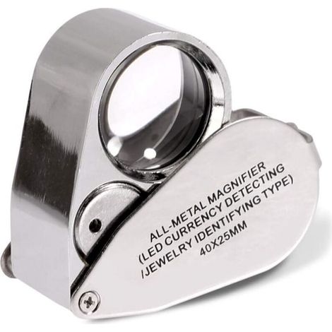 Lente d'ingrandimento pieghevole 40x per gioiellieri, ideale per l'osservazione di gioielli, con luce LED integrata (rilevamento valuta tramite LED / identificazione del tipo di lente da parte dei gio (1/4)