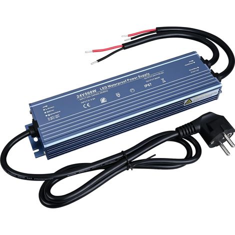 Alimentation 24V 500W Étanche IP67 Transformateur Bande LED AC220-240V à DC24V 20.8A avec prise électrique pour Intérieur et Extérieur Ruban LED (1/5)