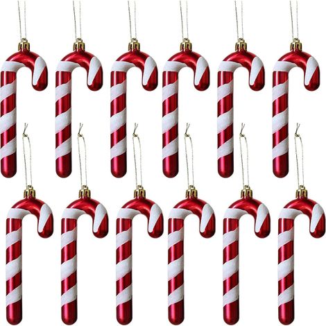 Lot de 12 décorations de Noël en forme de cannes à sucre pailletées en plastique - Décorations à suspendre pour sapin, pour les loisirs créatifs de Noël, décorations intérieures et extérieures (1/5)