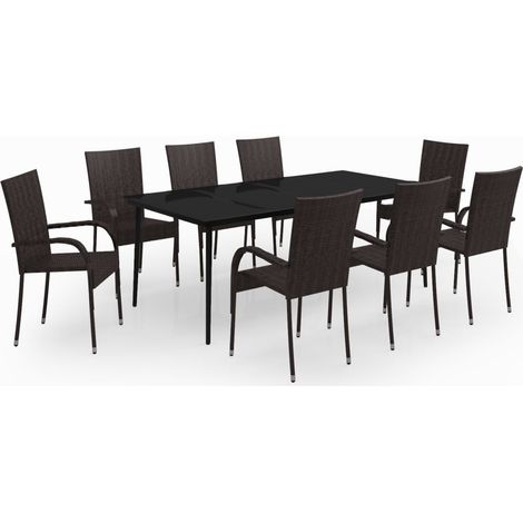 Juego de comedor de jardín muebles de exterior 9 piezas marrón y negro 020014107 (1/5)
