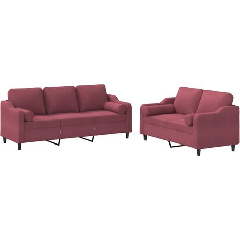 Maison Exclusive - Ensemble de canapés 2 pcs avec coussins rouge bordeaux tissu (1/5)