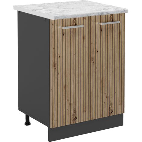 Mueble bajo de cocina R-Line, Roble artesanal, 60 cm , ET Mármol, Vicco