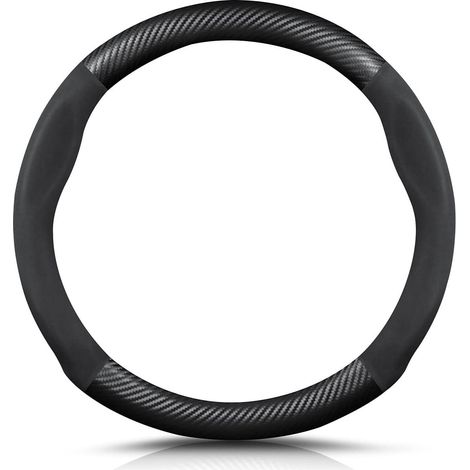 GROOFOO Forme Ronde Fibre de Carbone PU Cuir Couvre Volant, 38cm Antidérapant Couvre Volant, Voiture Respirant Sport Housse Volant, Voiture Pour Diamètre (1/5)