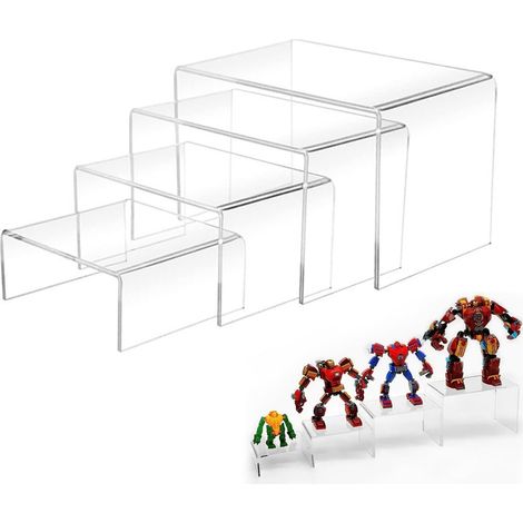 Lot de 4 présentoirs rectangulaires en acrylique transparent - Entretoises pour présentoir en acrylique - Présentoir à cupcake - Présentoir à dessert pour bijoux, cosmétiques, maquillage, figurines (1/5)