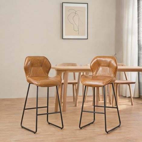 Tabourets de bar en simili cuir avec dossier lot de 2 marron (1/5)