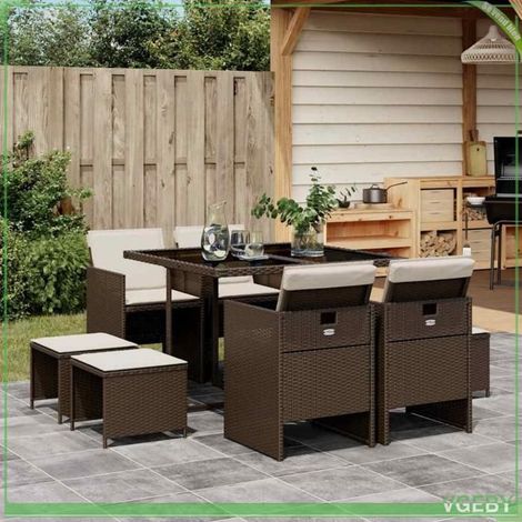 Ensemble de salle à manger de jardin - FAFEICY - 3210597 - poly rotin marron - plateau verre trempé - rangement compact (9 pcs) (1/5)