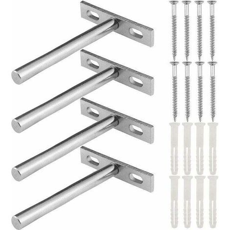 Cachée Forme de T Support d'Étagère Mural,4 Pièces Cachées Fixation Supports en Métal pour Étagère Flottante, Supports Étagères Flottante Invisibles Argent pour Home Mur DIY (1/4)