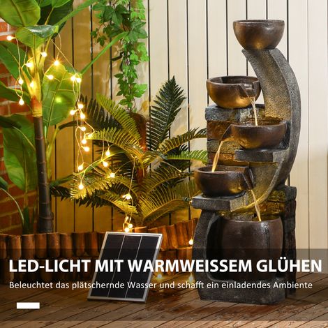 Fontaine extérieure design brique 5 étages solaire LED 107 cm résine gris brun (1/4)